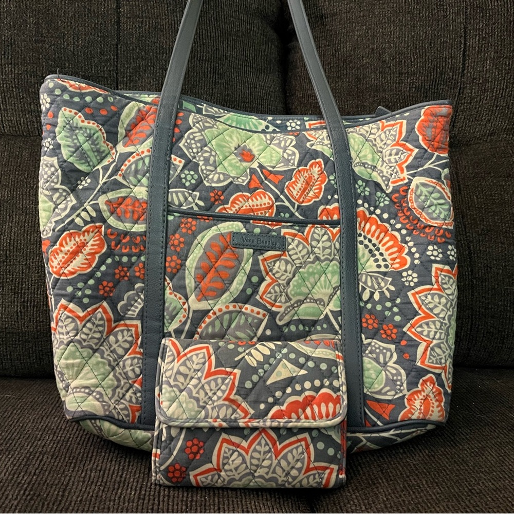 Vera Bradley Quilted Tote - Gray and Orange Floral